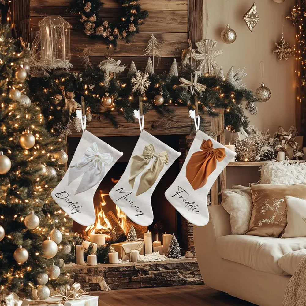 Personalized Christmas Stockings, Christmas Gifts, Bow Christmas Stocking, Christmas Decorations, Custom Family Stockings, Holiday Decor