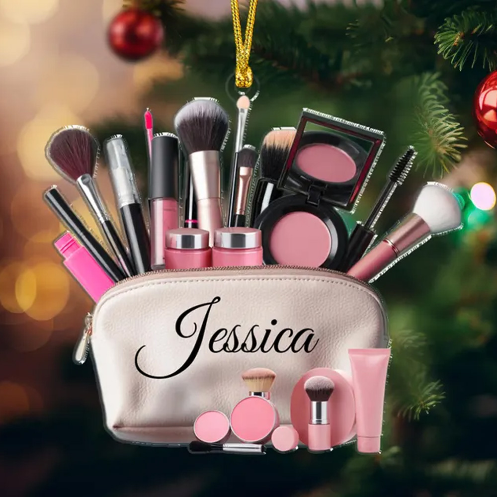 Personalized Makeup Christmas Tree Ornament with Name, Christmas Babe Ornament Keepsake, Beauty Advent, Teen Girl Christmas Gifts for Woman Makeup Artist