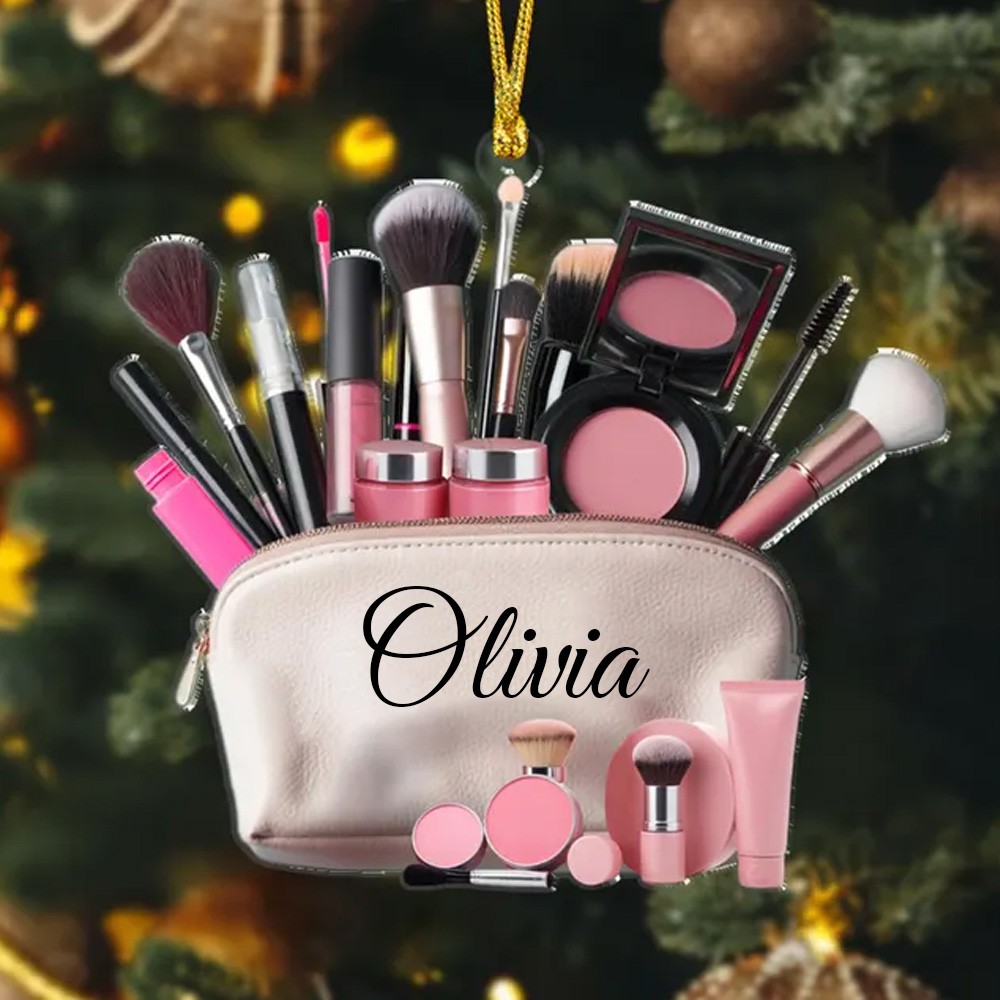Personalized Makeup Christmas Tree Ornament with Name, Christmas Babe Ornament Keepsake, Beauty Advent, Teen Girl Christmas Gifts for Woman Makeup Artist