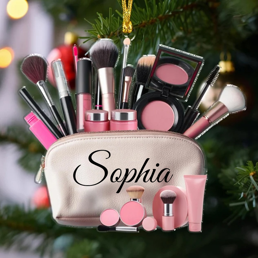 Personalized Makeup Christmas Tree Ornament with Name, Christmas Babe Ornament Keepsake, Beauty Advent, Teen Girl Christmas Gifts for Woman Makeup Artist