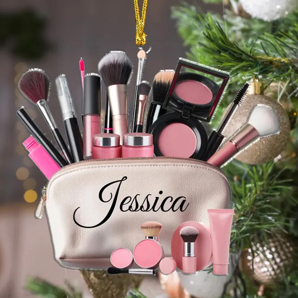 Personalized Makeup Christmas Tree Ornament with Name, Christmas Babe Ornament Keepsake, Beauty Advent, Teen Girl Christmas Gifts for Woman Makeup Artist