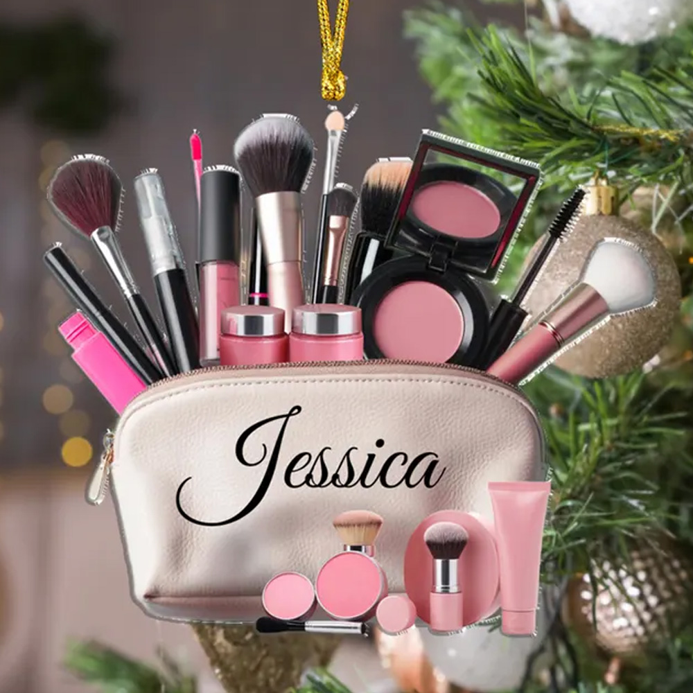 Personalized Makeup Christmas Tree Ornament with Name, Christmas Babe Ornament Keepsake, Beauty Advent, Teen Girl Christmas Gifts for Woman Makeup Artist