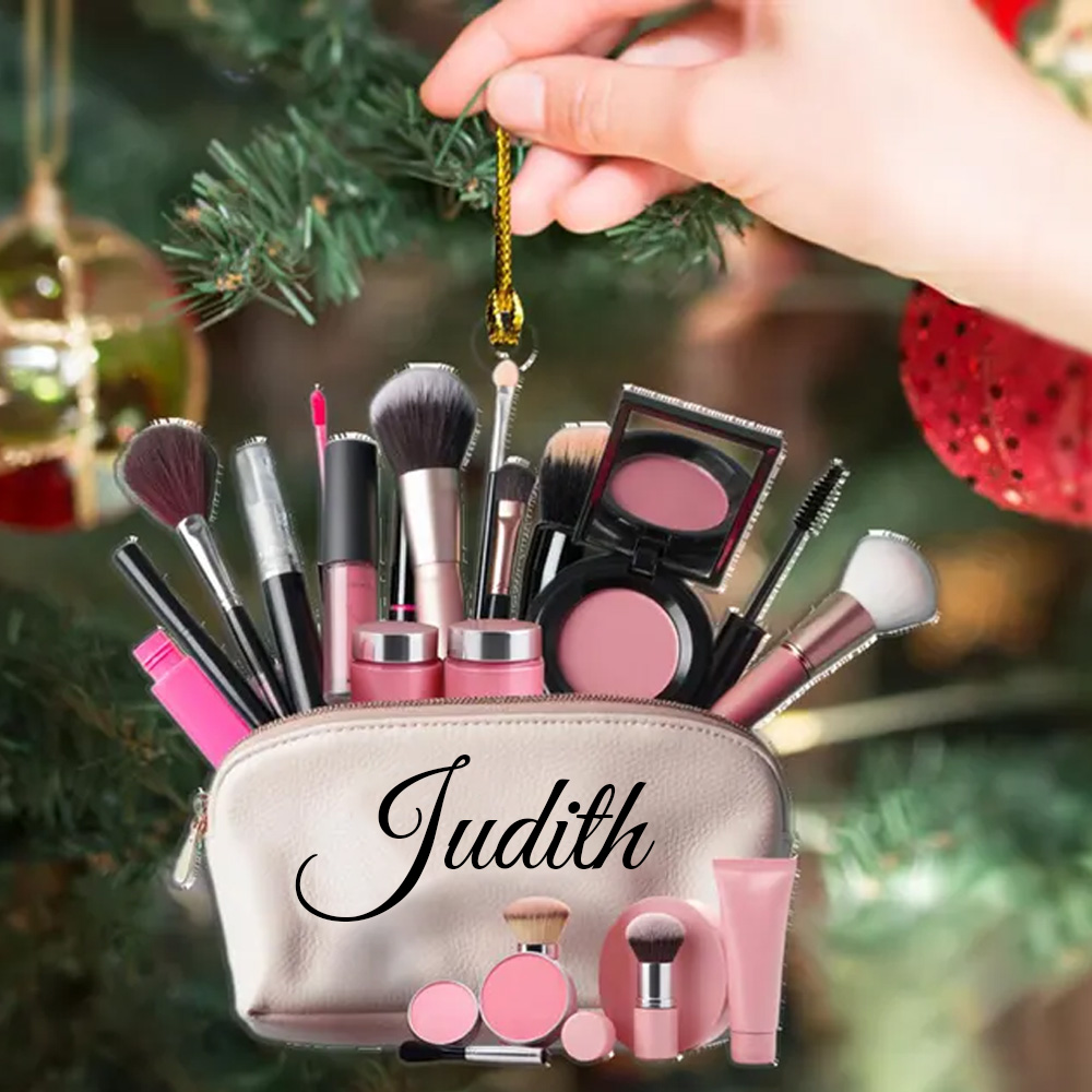 Personalized Makeup Christmas Tree Ornament with Name, Christmas Babe Ornament Keepsake, Beauty Advent, Teen Girl Christmas Gifts for Woman Makeup Artist