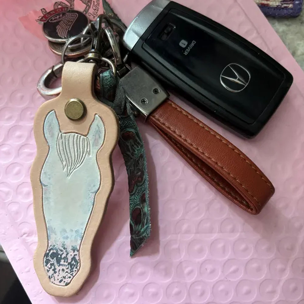 Custom Horse Art Custom Leather Horsehead Keychain, Equestrian Keepsake & Memorial Gift