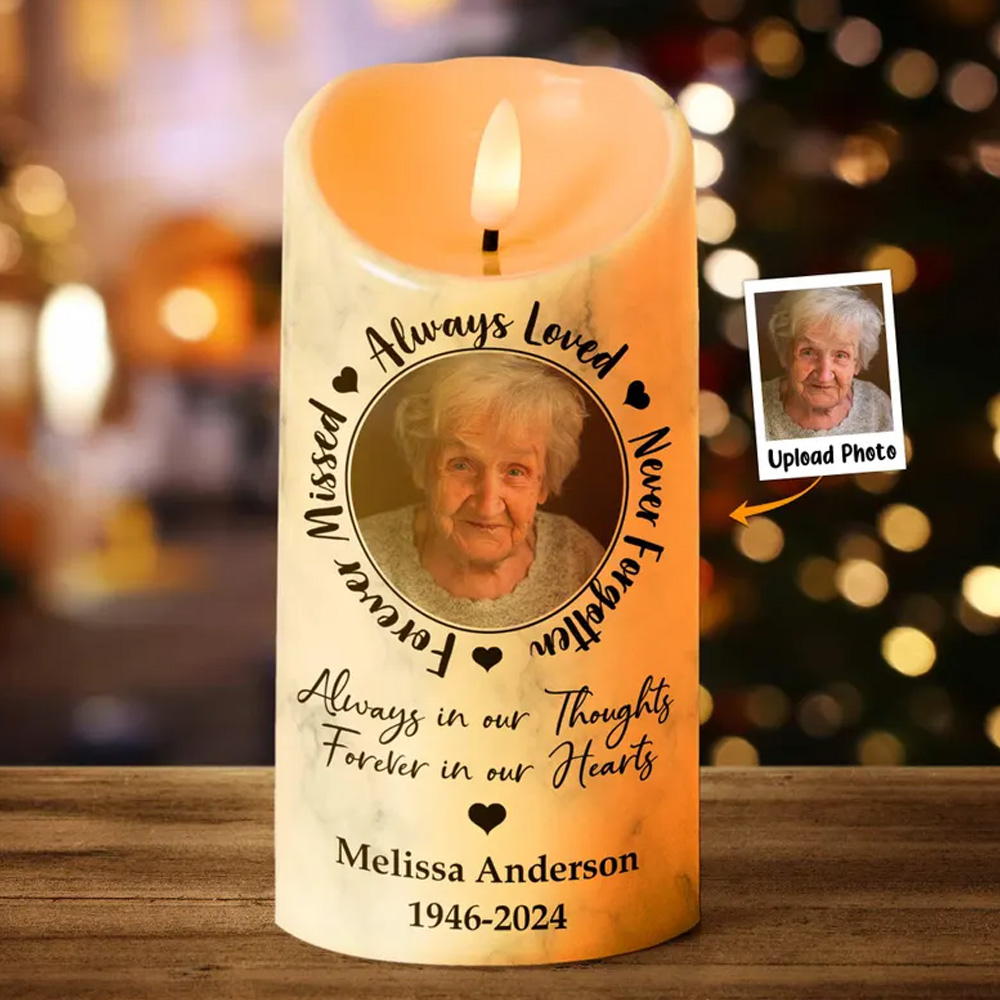 Always Loved, Never Forgotten, Forever Missed - Memorial Personalized Photo LED Candle, Custom Picture Led Candle, Remembrance Gifts