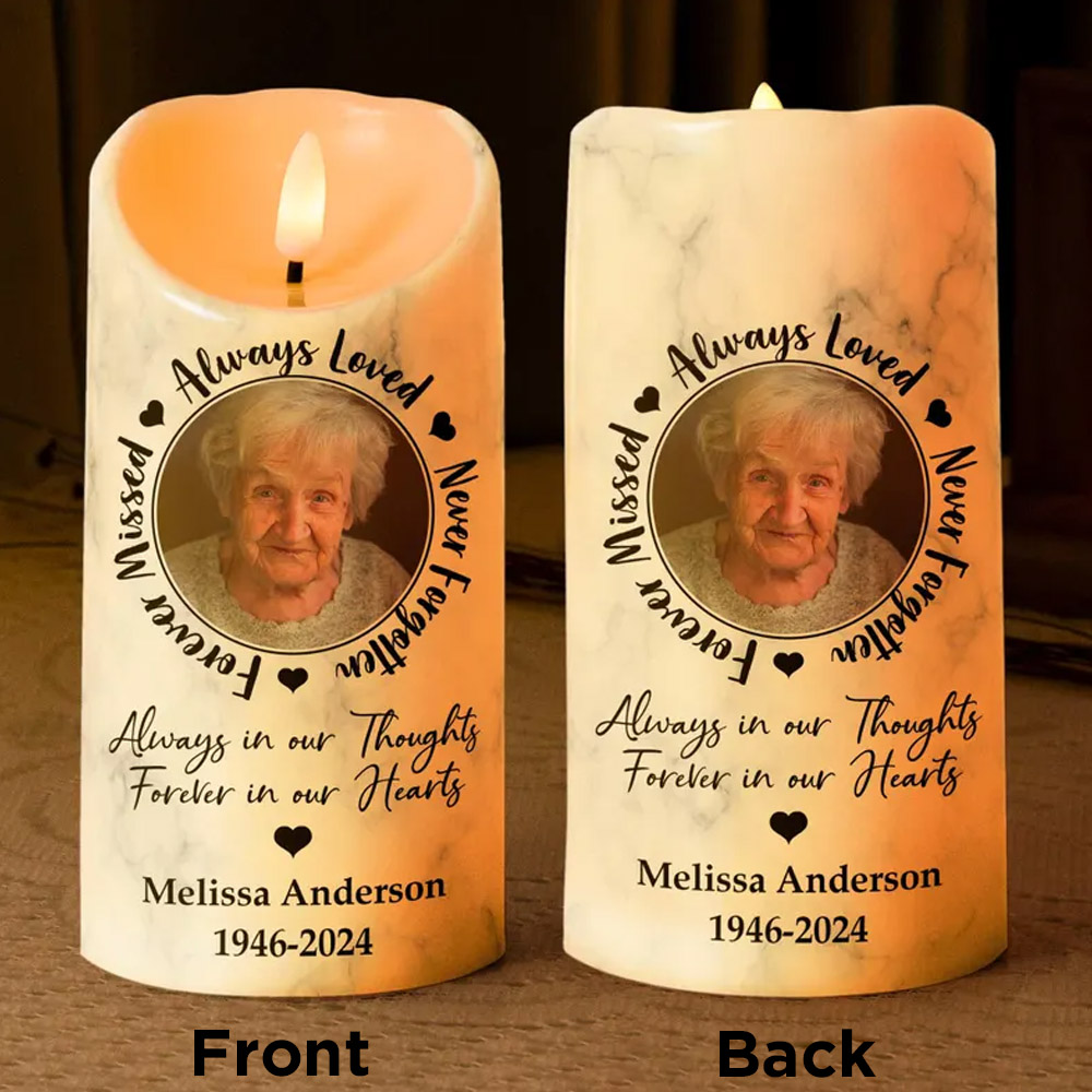 Always Loved, Never Forgotten, Forever Missed - Memorial Personalized Photo LED Candle, Custom Picture Led Candle, Remembrance Gifts