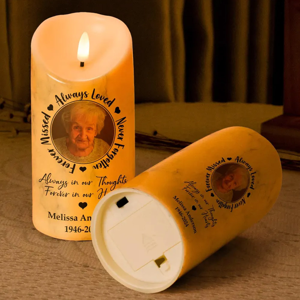 Always Loved, Never Forgotten, Forever Missed - Memorial Personalized Photo LED Candle, Custom Picture Led Candle, Remembrance Gifts
