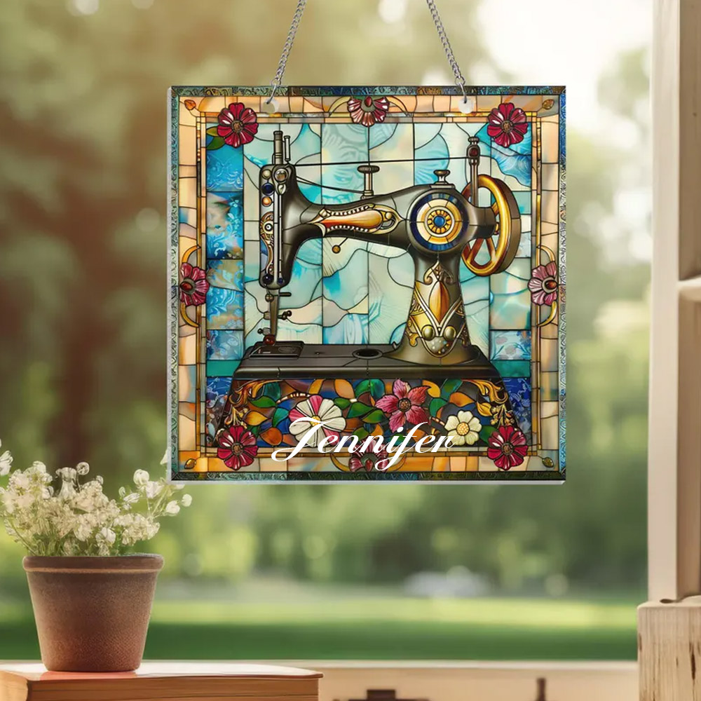 Personalized Sewing Machine Suncatcher Window Hanging, Quilting Sign For Sewing Room Decor, Sewing Lover Shirt,Sewing Gifts,Sewing Decor