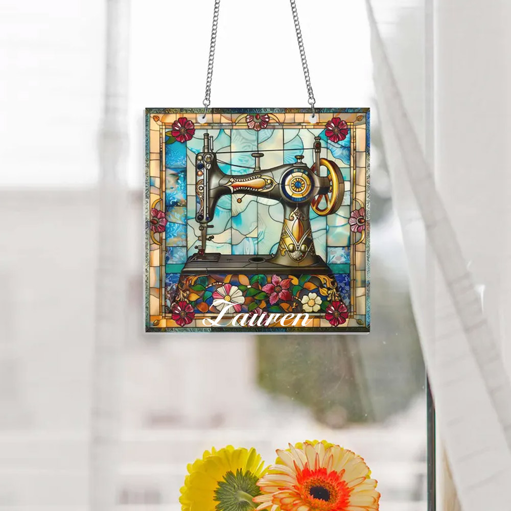 Personalized Sewing Machine Suncatcher Window Hanging, Quilting Sign For Sewing Room Decor, Sewing Lover Shirt,Sewing Gifts,Sewing Decor