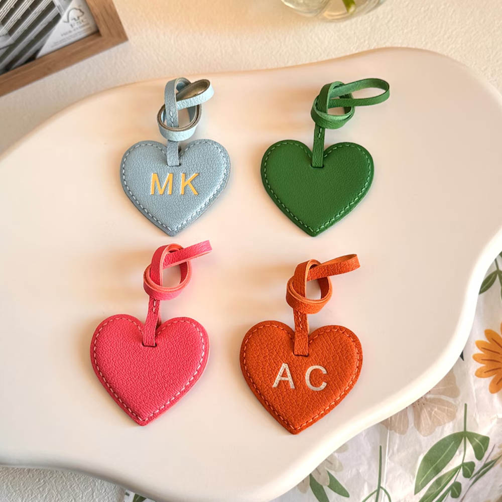 Personalized Genuine Leather Heart Bag Charm, Custom Purse Accessories, Cute Leather Keychain, Christmas gifts for Friends/Bridesmaids/Mom