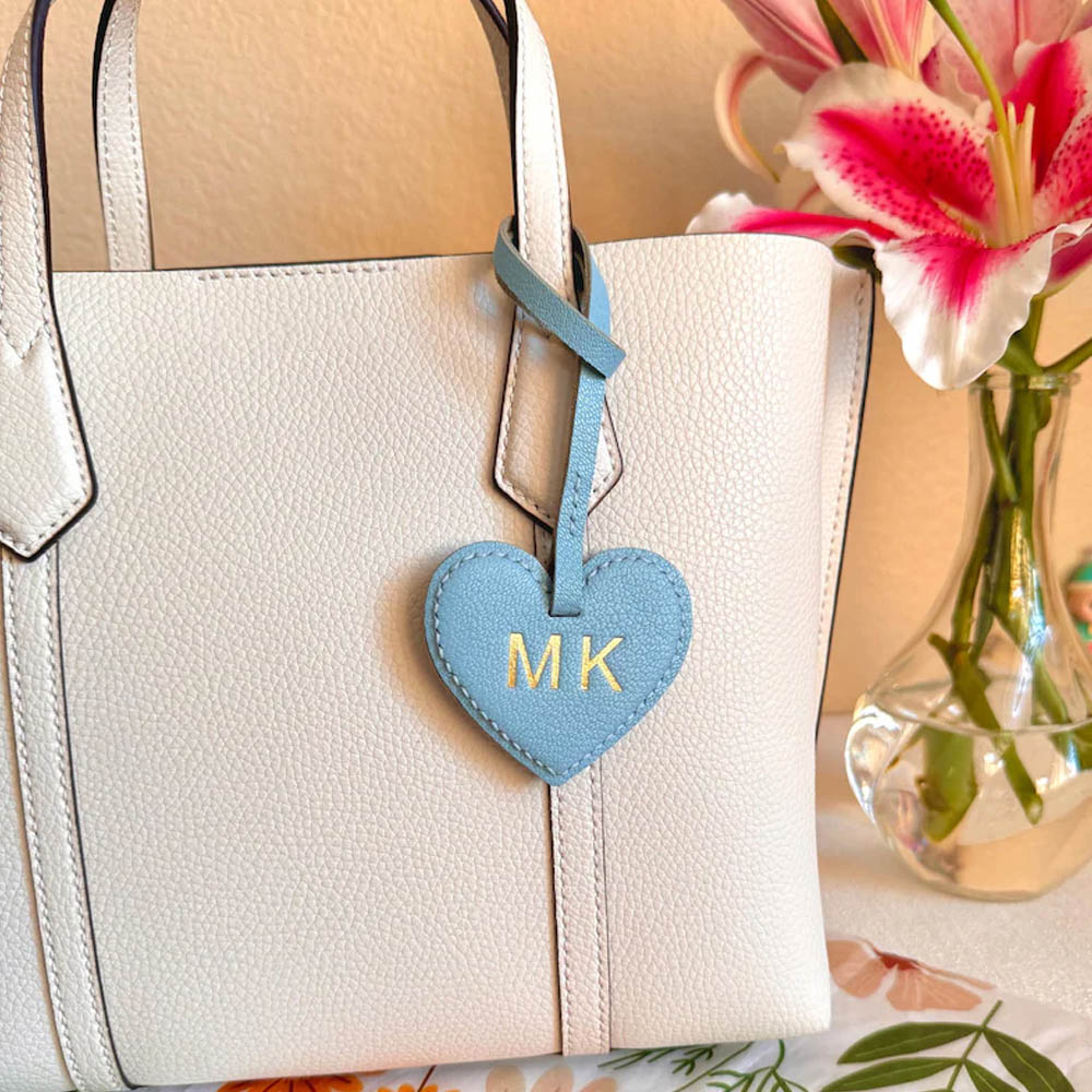 Personalized Genuine Leather Heart Bag Charm, Custom Purse Accessories, Cute Leather Keychain, Christmas gifts for Friends/Bridesmaids/Mom