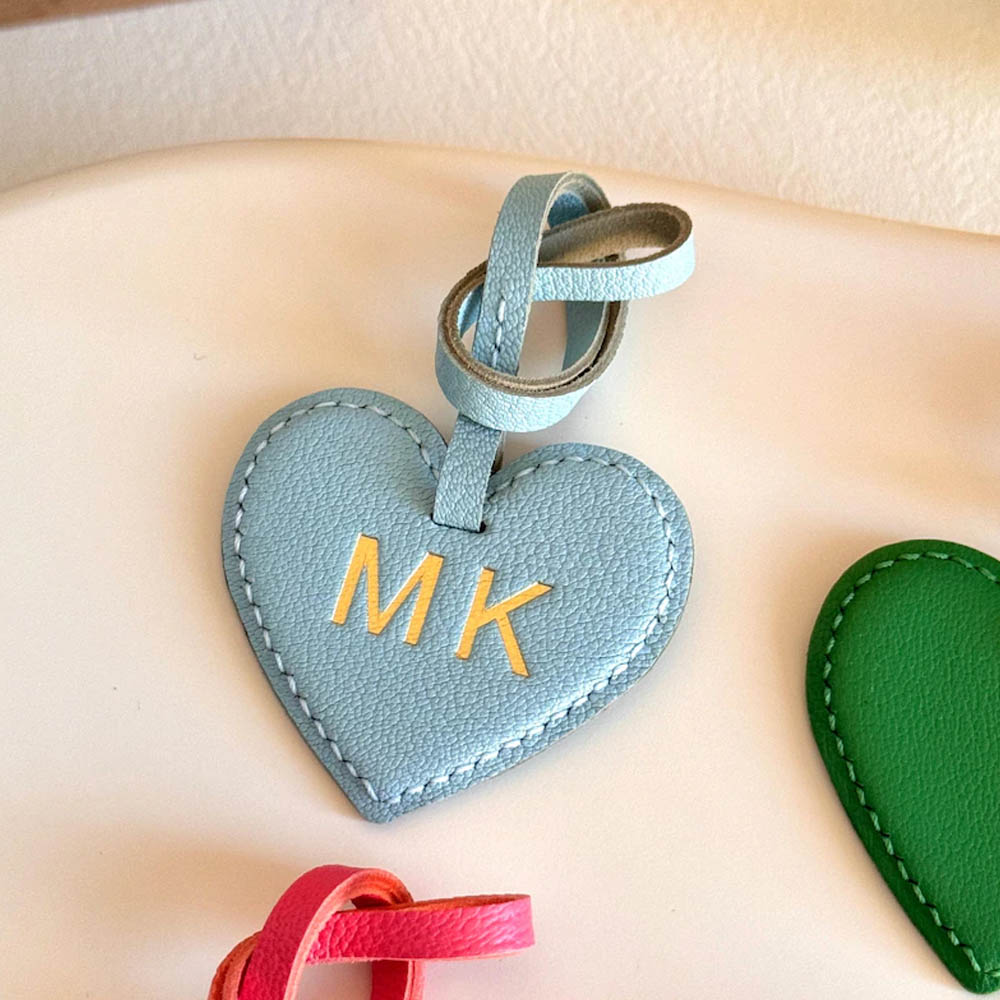 Personalized Genuine Leather Heart Bag Charm, Custom Purse Accessories, Cute Leather Keychain, Christmas gifts for Friends/Bridesmaids/Mom