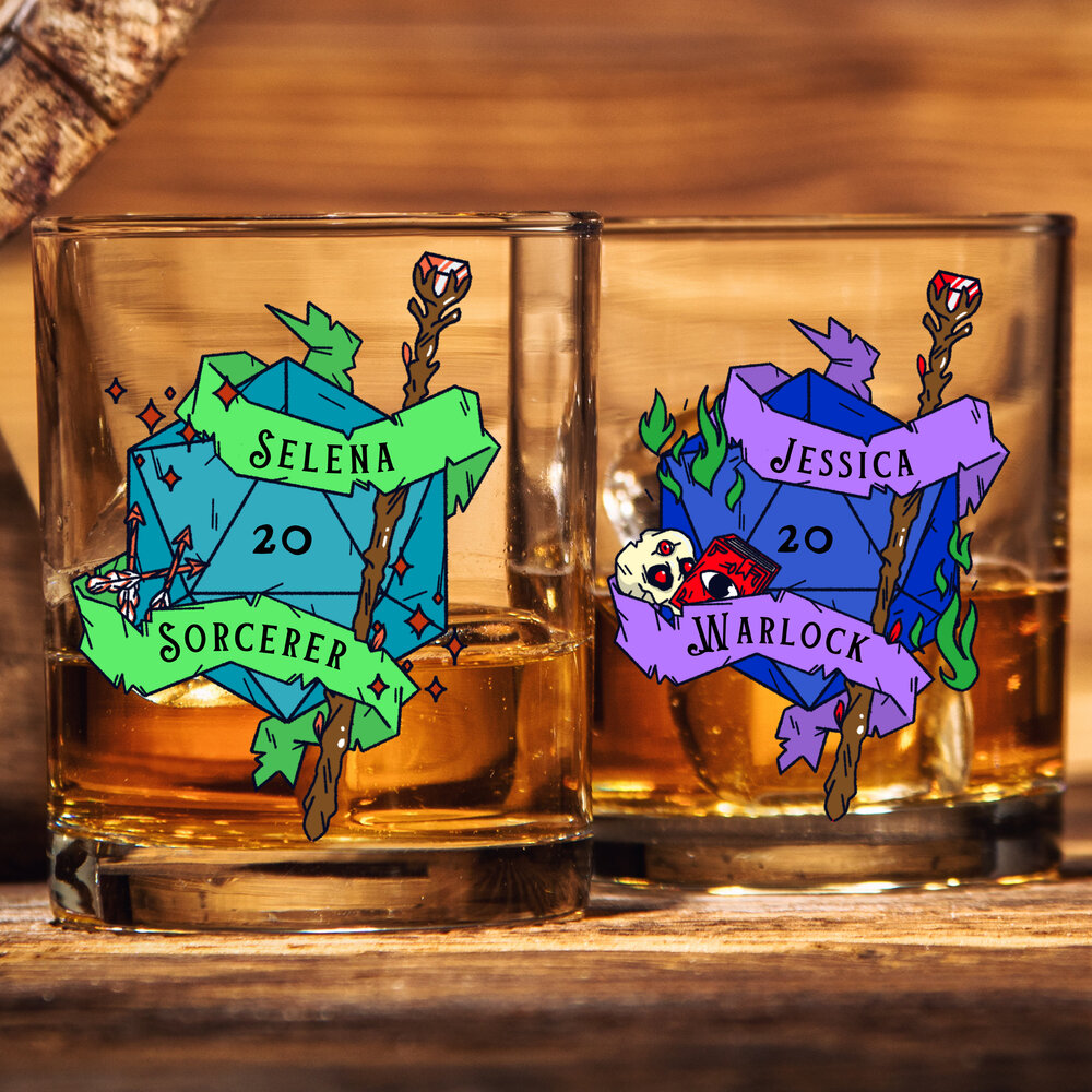 Personalized DND Whiskey Glass with Name / Class, Customizable Dungeons and Dragons Class Rocks Glass DND Gifts Dice Custom Gifts Groomsman