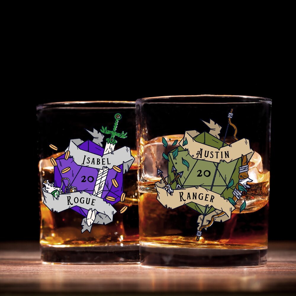 Personalized DND Whiskey Glass with Name / Class, Customizable Dungeons and Dragons Class Rocks Glass DND Gifts Dice Custom Gifts Groomsman