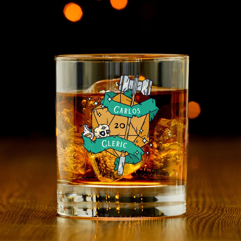Personalized DND Whiskey Glass with Name / Class, Customizable Dungeons and Dragons Class Rocks Glass DND Gifts Dice Custom Gifts Groomsman
