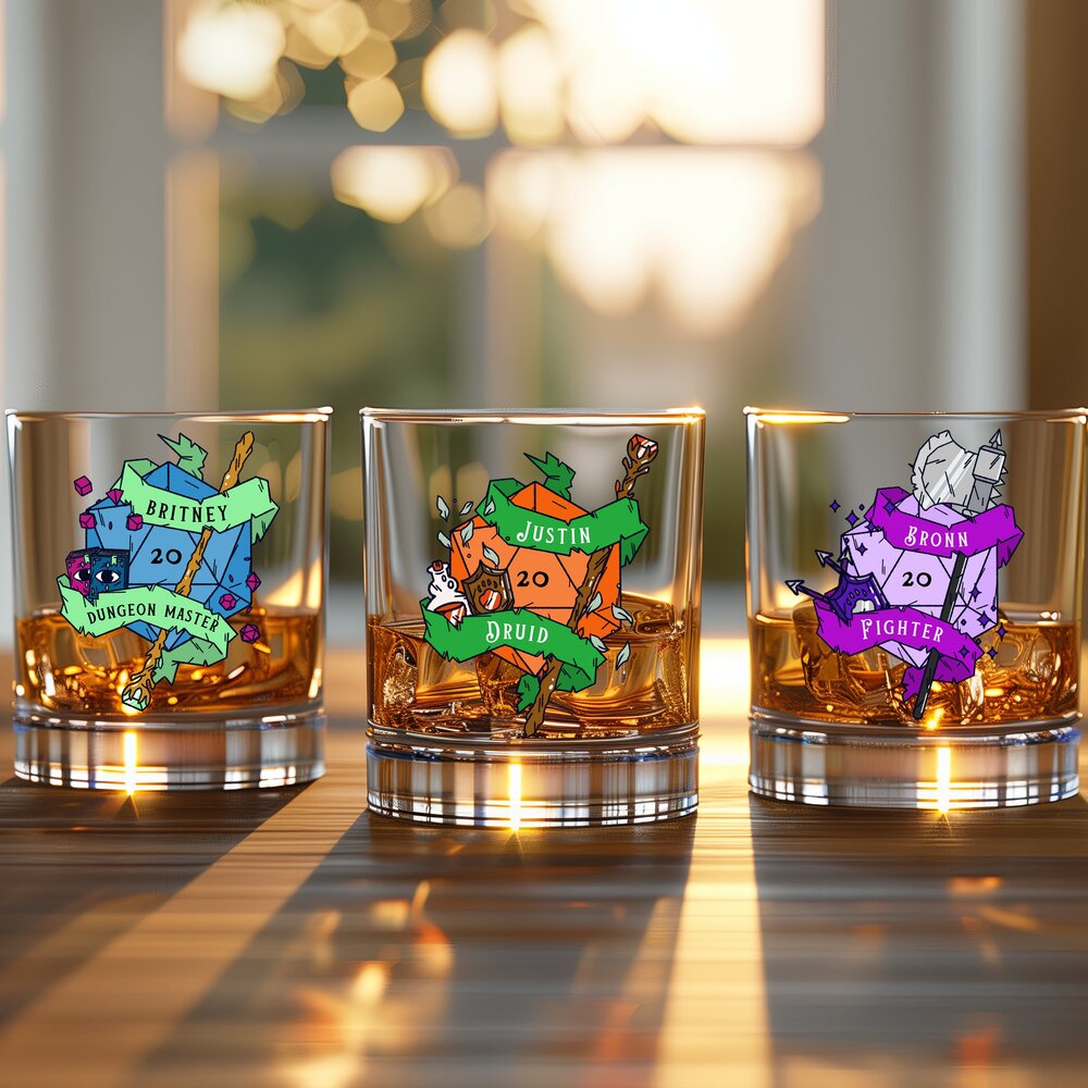 Personalized DND Whiskey Glass with Name / Class, Customizable Dungeons and Dragons Class Rocks Glass DND Gifts Dice Custom Gifts Groomsman