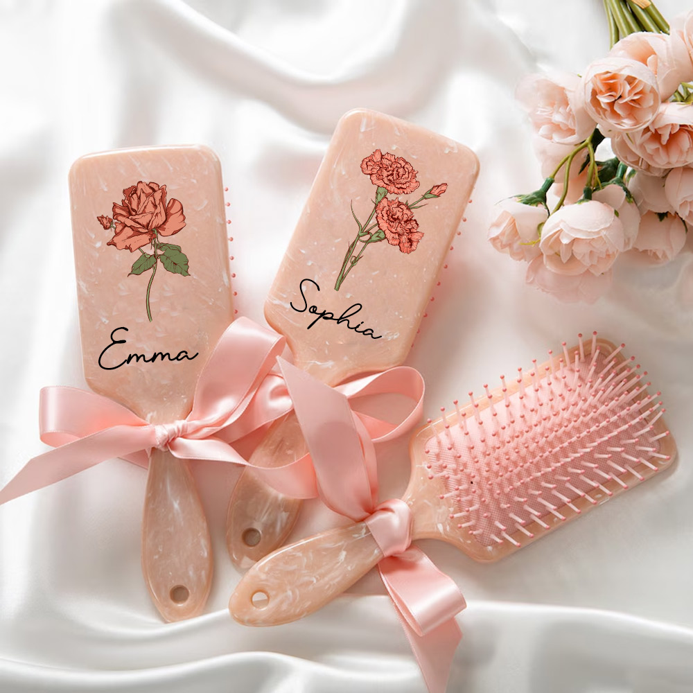 Custom Bridesmaids Hair Brushes,  Birth Month Flower Hair Brush, Bridesmaids Hair Brushes, Personalized Hair Brush, Bridal Party Gift, Mother's Day Gift