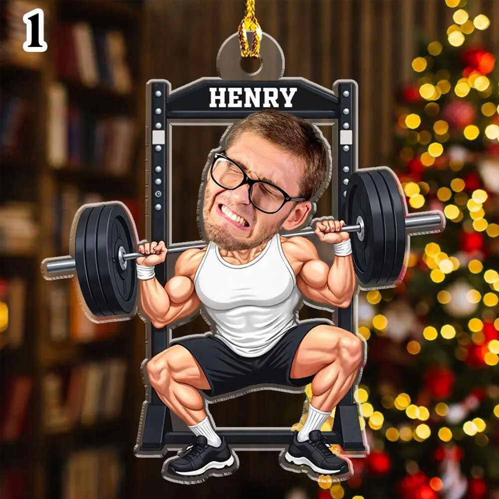 Personalized Gym Photo Ornament, Workout Ornament, Weight Lifting Ornament, Gift For Trainer