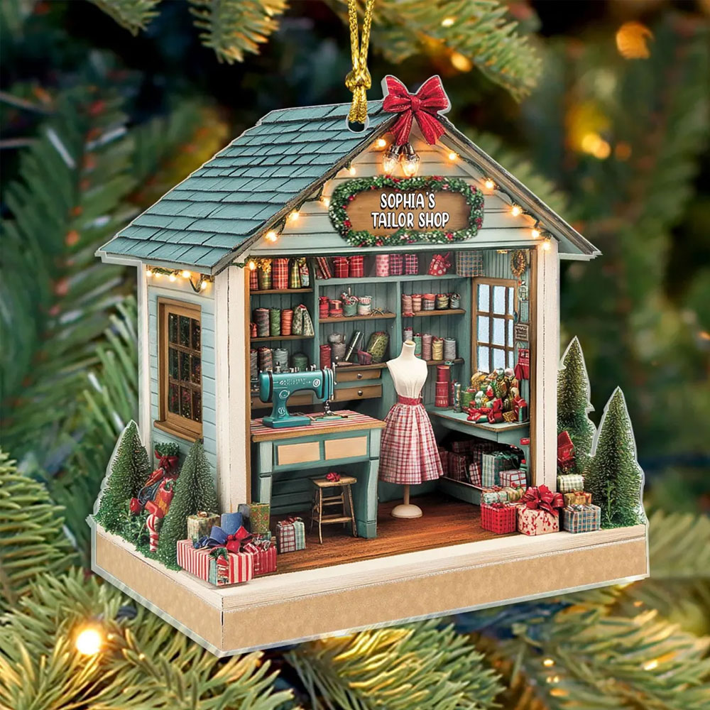 Personalized Dreamy Tailor Shop 2D Flat Acrylic Ornament, Sewing Ornament, Gift for Future Tailor, Gift for Sewing Lovers