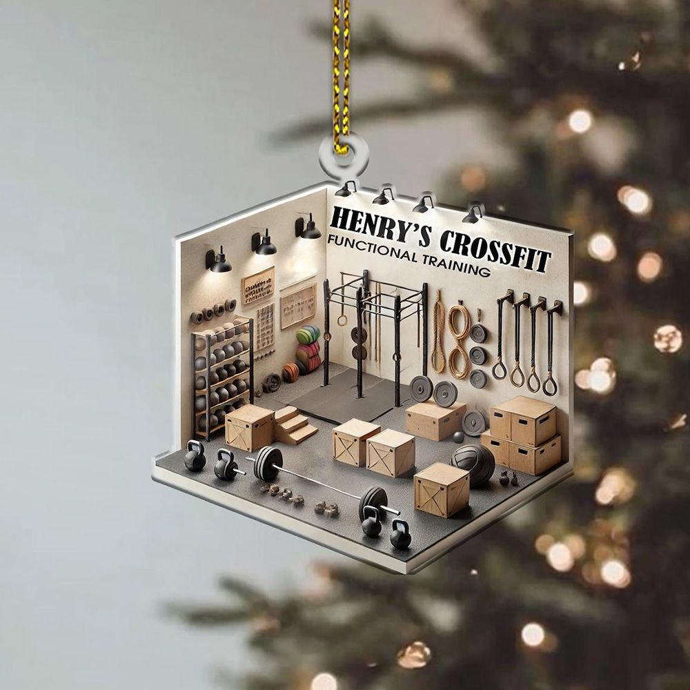 Personalized Name CrossFit Room 2D Flat Christmas Ornament, Christmas Tree Hanging Decor, Fitness Keepsake, Christmas Gift for Fitness Lovers/Trainers