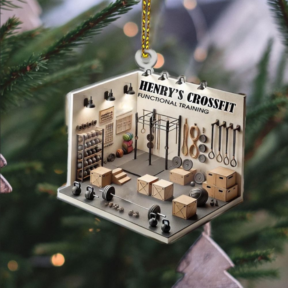 Personalized Name CrossFit Room 2D Flat Christmas Ornament, Christmas Tree Hanging Decor, Fitness Keepsake, Christmas Gift for Fitness Lovers/Trainers