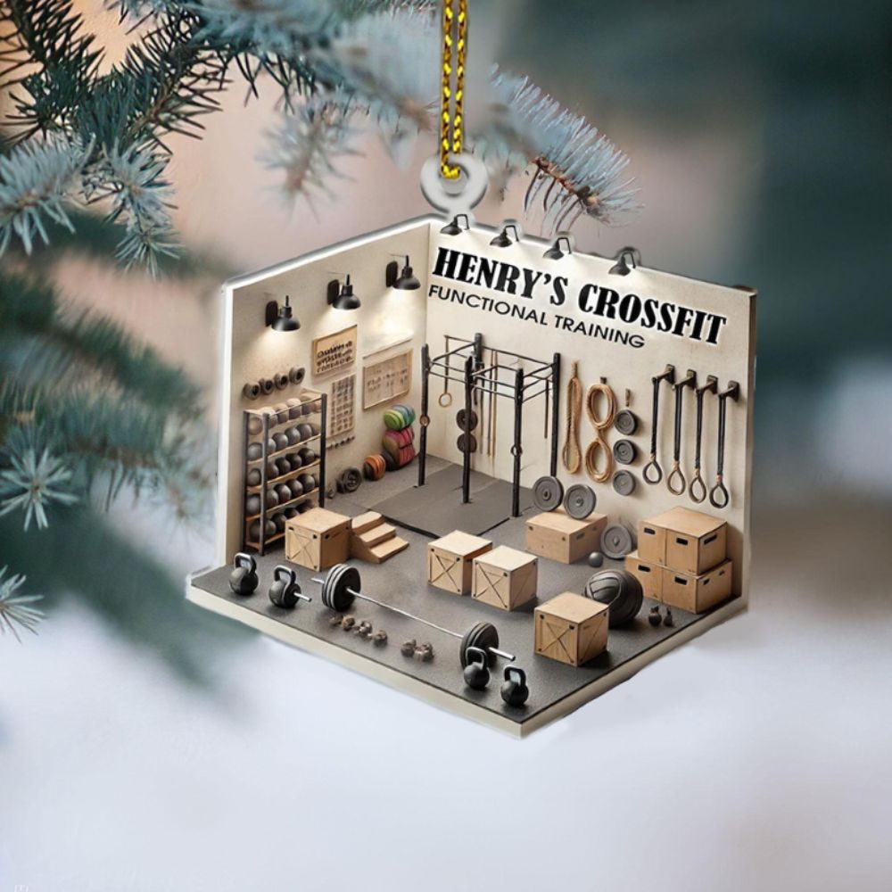 Personalized Name CrossFit Room 2D Flat Christmas Ornament, Christmas Tree Hanging Decor, Fitness Keepsake, Christmas Gift for Fitness Lovers/Trainers