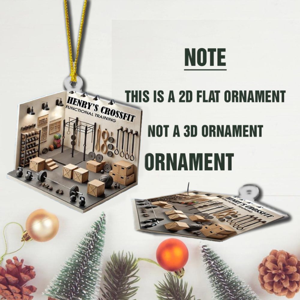 Personalized Name CrossFit Room 2D Flat Christmas Ornament, Christmas Tree Hanging Decor, Fitness Keepsake, Christmas Gift for Fitness Lovers/Trainers