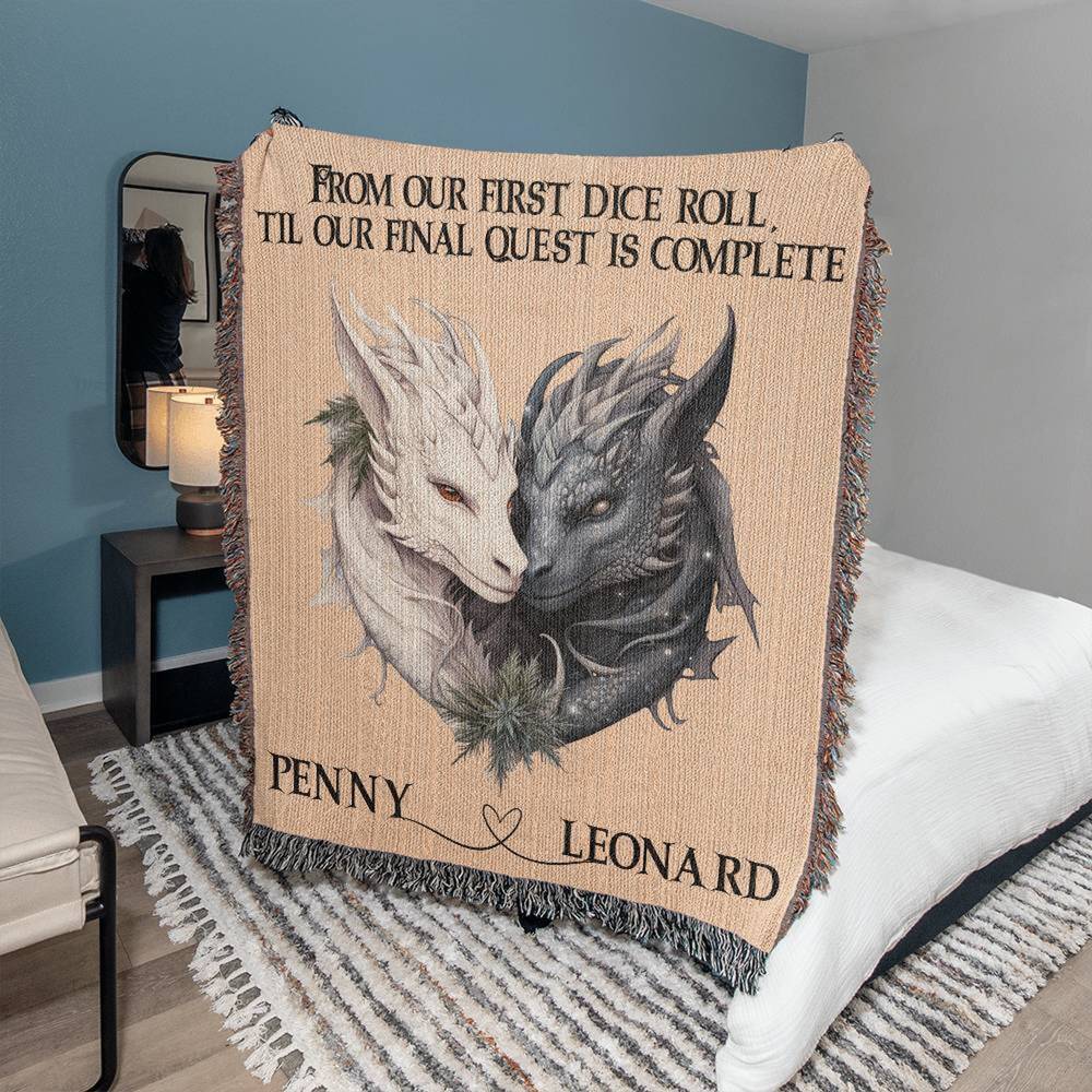 Personalized DND Lover Dragon Woven Blanket Tapestry, Unique Dragon Lover Gift for Boyfriend or Girlfriend, DND Dragon Decor for Him/Her