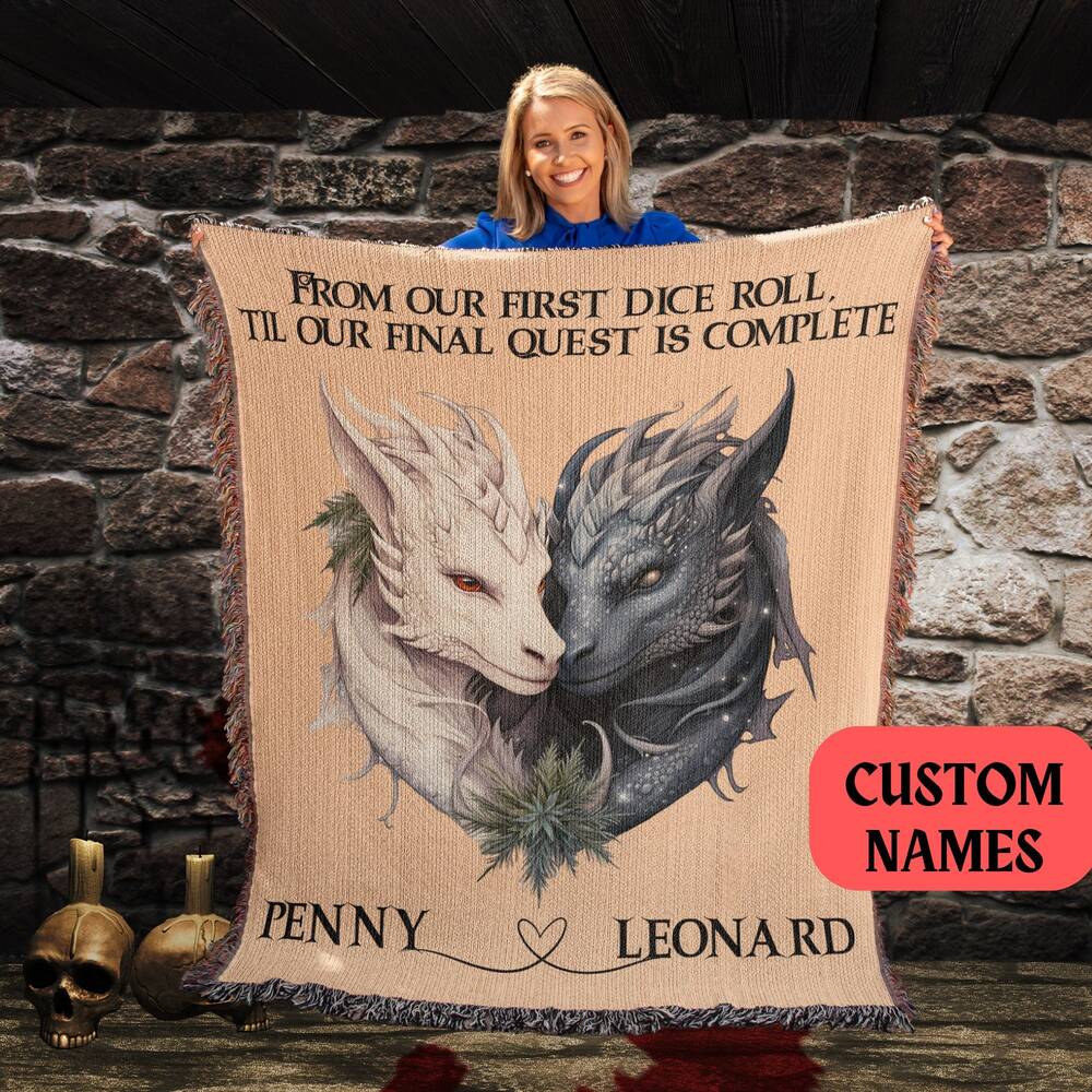 Personalized DND Lover Dragon Woven Blanket Tapestry, Unique Dragon Lover Gift for Boyfriend or Girlfriend, DND Dragon Decor for Him/Her