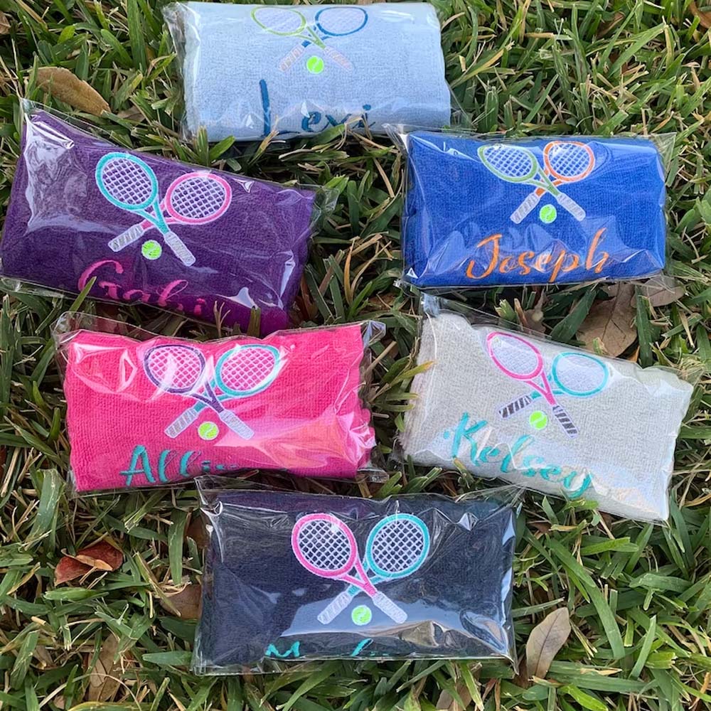 Tennis Towels Personalized and Available in Several Colors, Tennis Pattern Sports Towel, Gift for Friends/Family Who Love Tennis