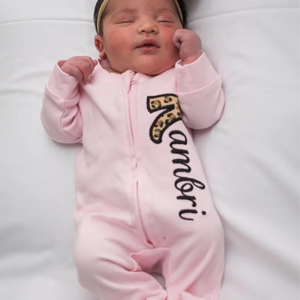 Baby Girl Coming Home Outfit with Leopard Print and Embroidered Name