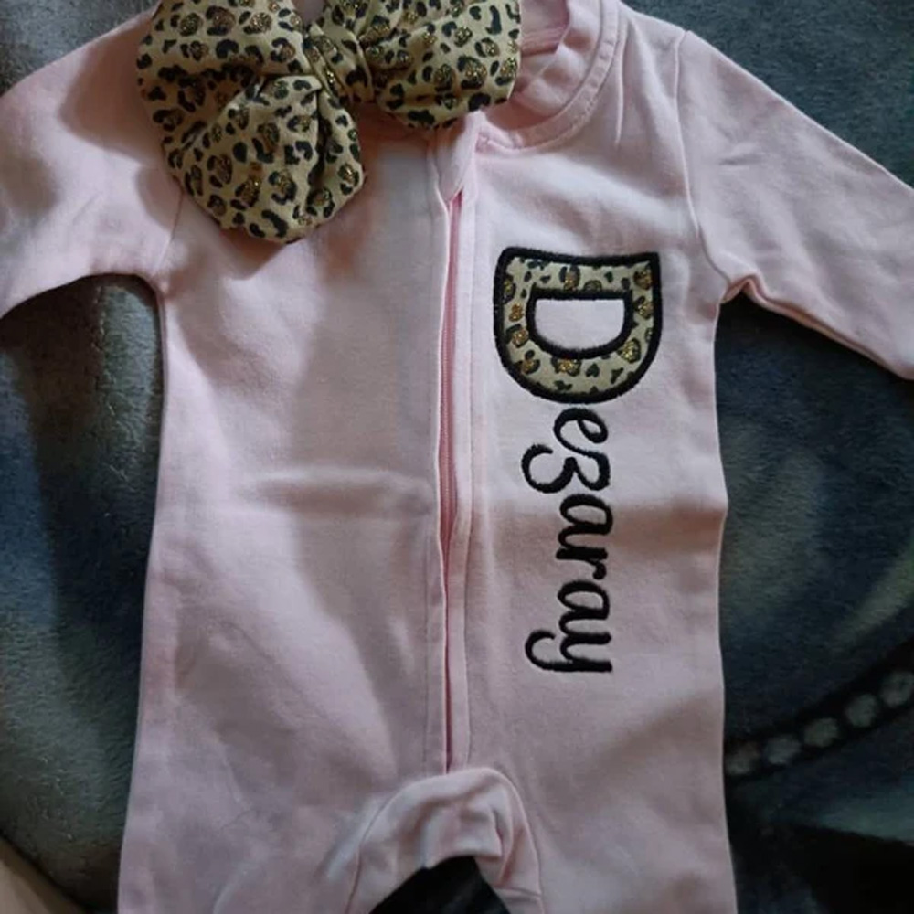 Baby Girl Coming Home Outfit with Leopard Print and Embroidered Name