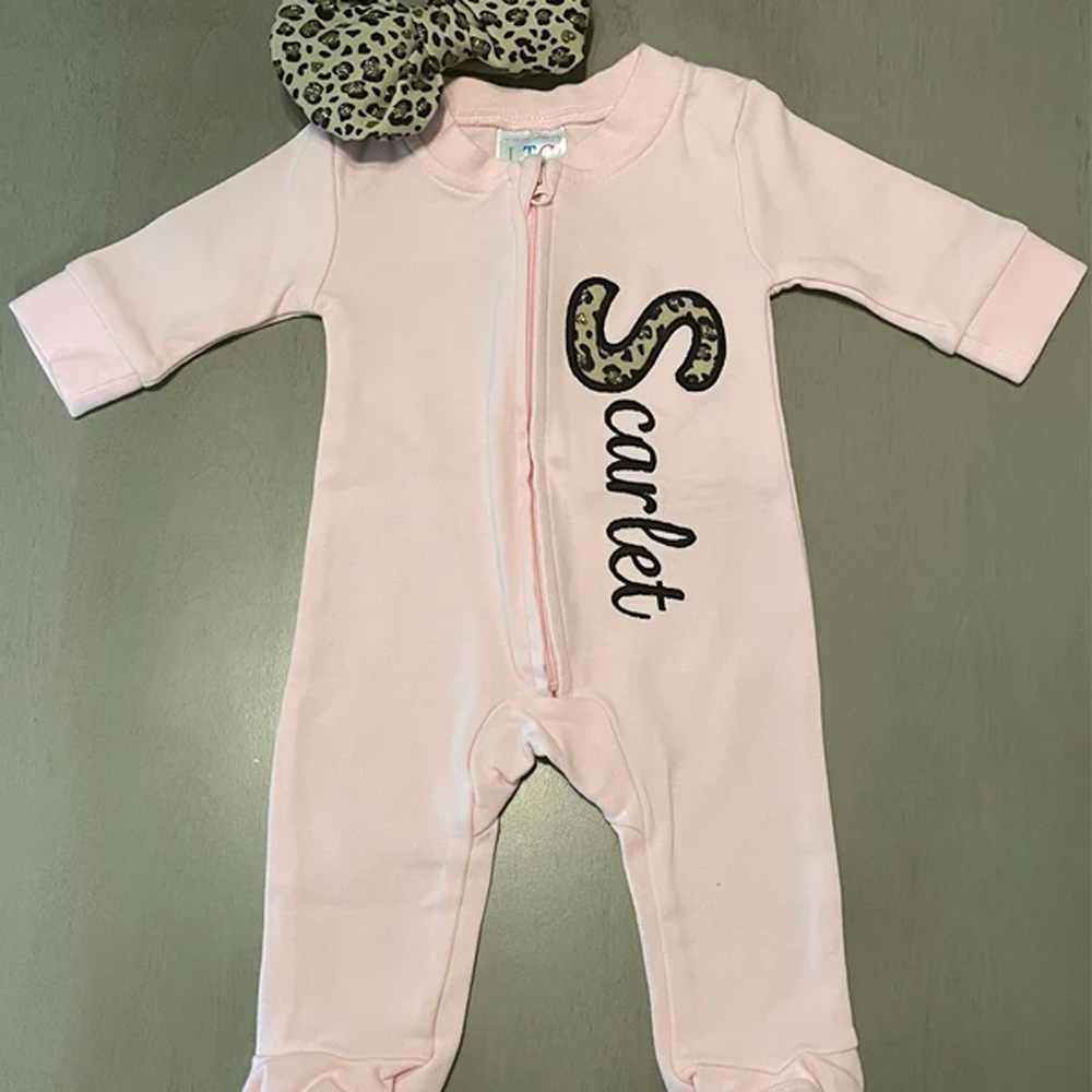 Baby Girl Coming Home Outfit with Leopard Print and Embroidered Name