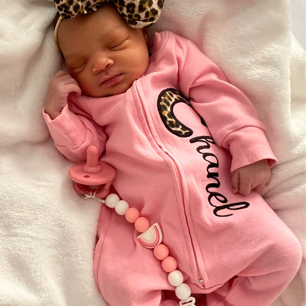 Baby Girl Coming Home Outfit with Leopard Print and Embroidered Name