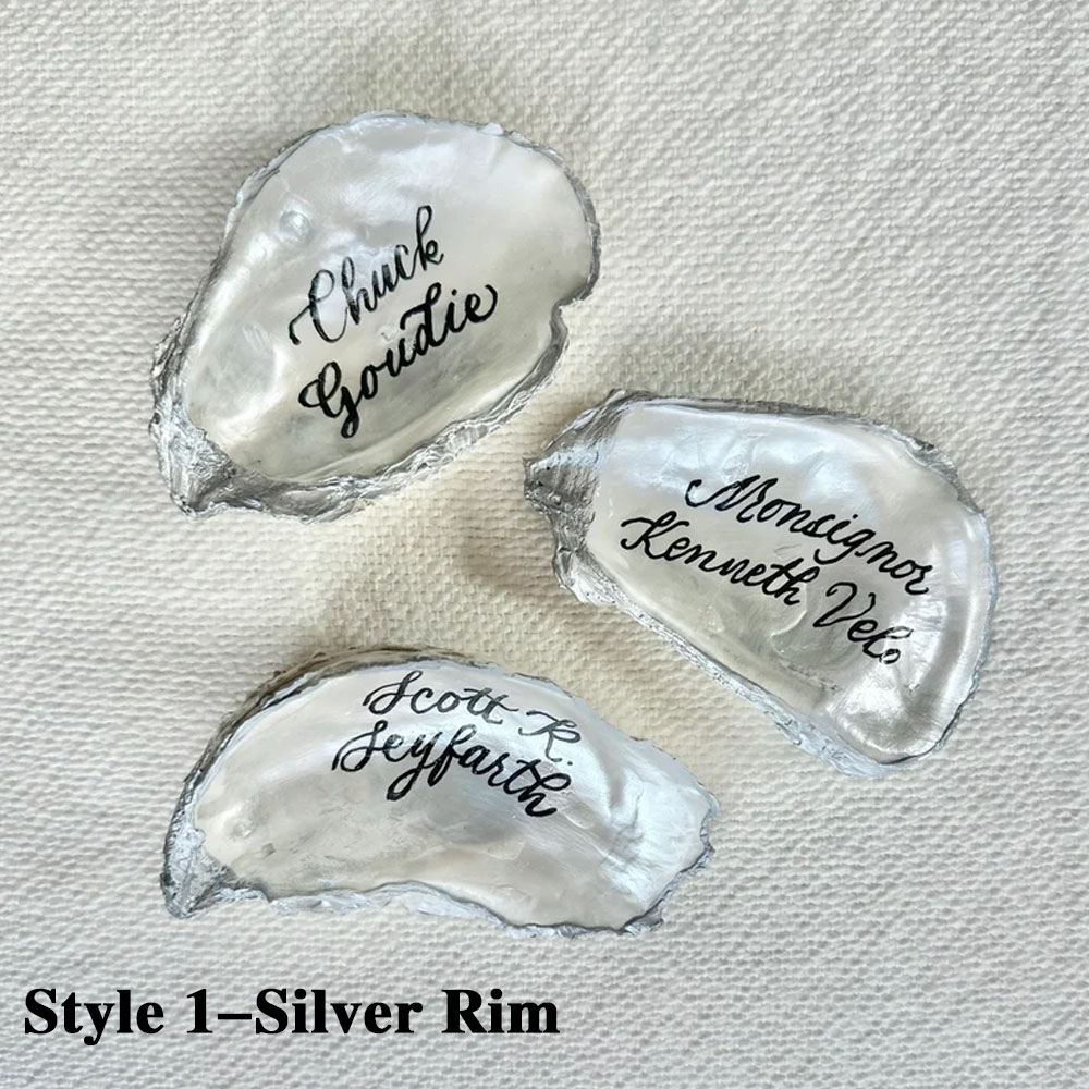 Personalized Oyster Shell Place Cards with Pearlescent, Name Placecards for Table Setting Chart for Wedding Reception Display, Wedding Decor Gifts