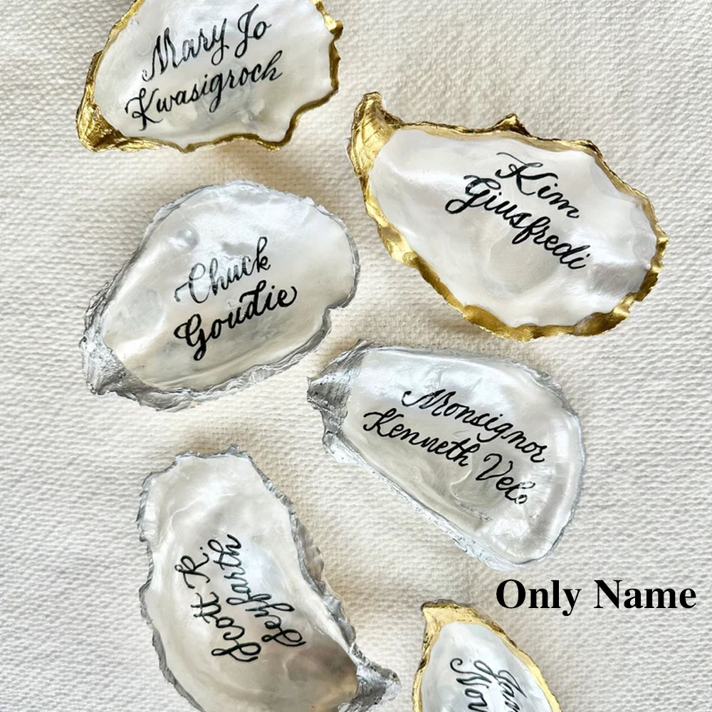 Personalized Oyster Shell Place Cards with Pearlescent, Name Placecards for Table Setting Chart for Wedding Reception Display, Wedding Decor Gifts
