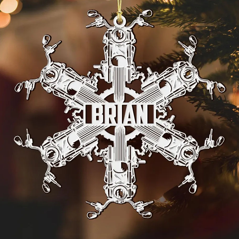 Personalized Motorcycle Snowflake Ornament, Custom Name Decor, Motorcycle Christmas Ornament, Custom Acrylic Snowflake for Biker Fans