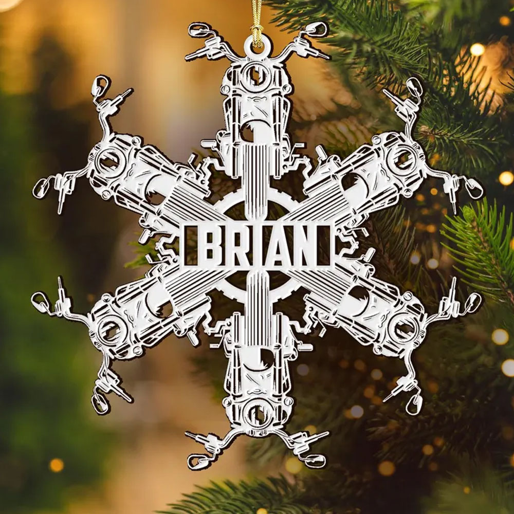 Personalized Motorcycle Snowflake Ornament, Custom Name Decor, Motorcycle Christmas Ornament, Custom Acrylic Snowflake for Biker Fans