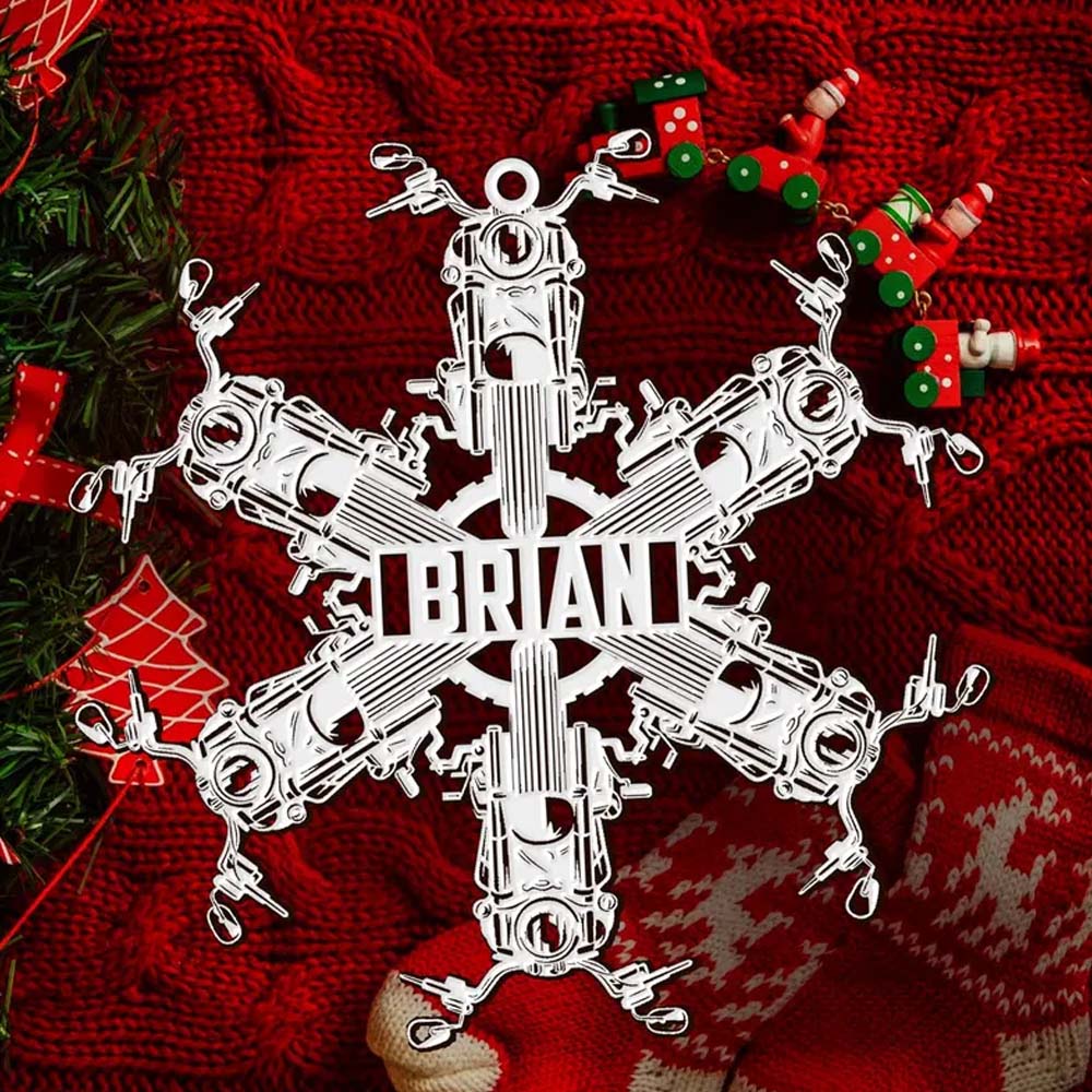 Personalized Motorcycle Snowflake Ornament, Custom Name Decor, Motorcycle Christmas Ornament, Custom Acrylic Snowflake for Biker Fans