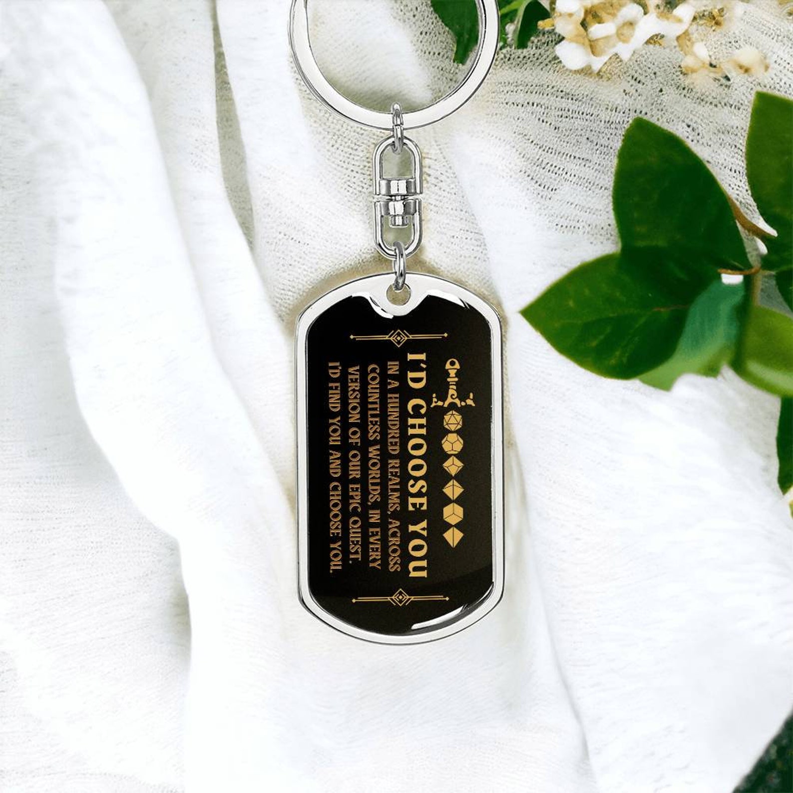 Romantic Boyfriend Gift Ideas Anniversary Keychain, I'd Choose You, Fantasy Role Playing Gamer Gift Valentine Present for Him