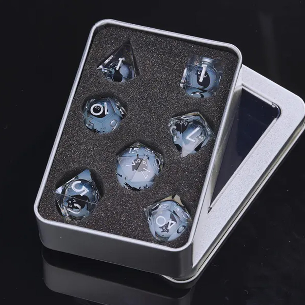 Black Cat DND Dice Set:Transparent Dice Set, White Liquid Core Polyhedral Dice for Fantasy Gaming, Polyhedral Dice, Resin Dice, Xmas Gift