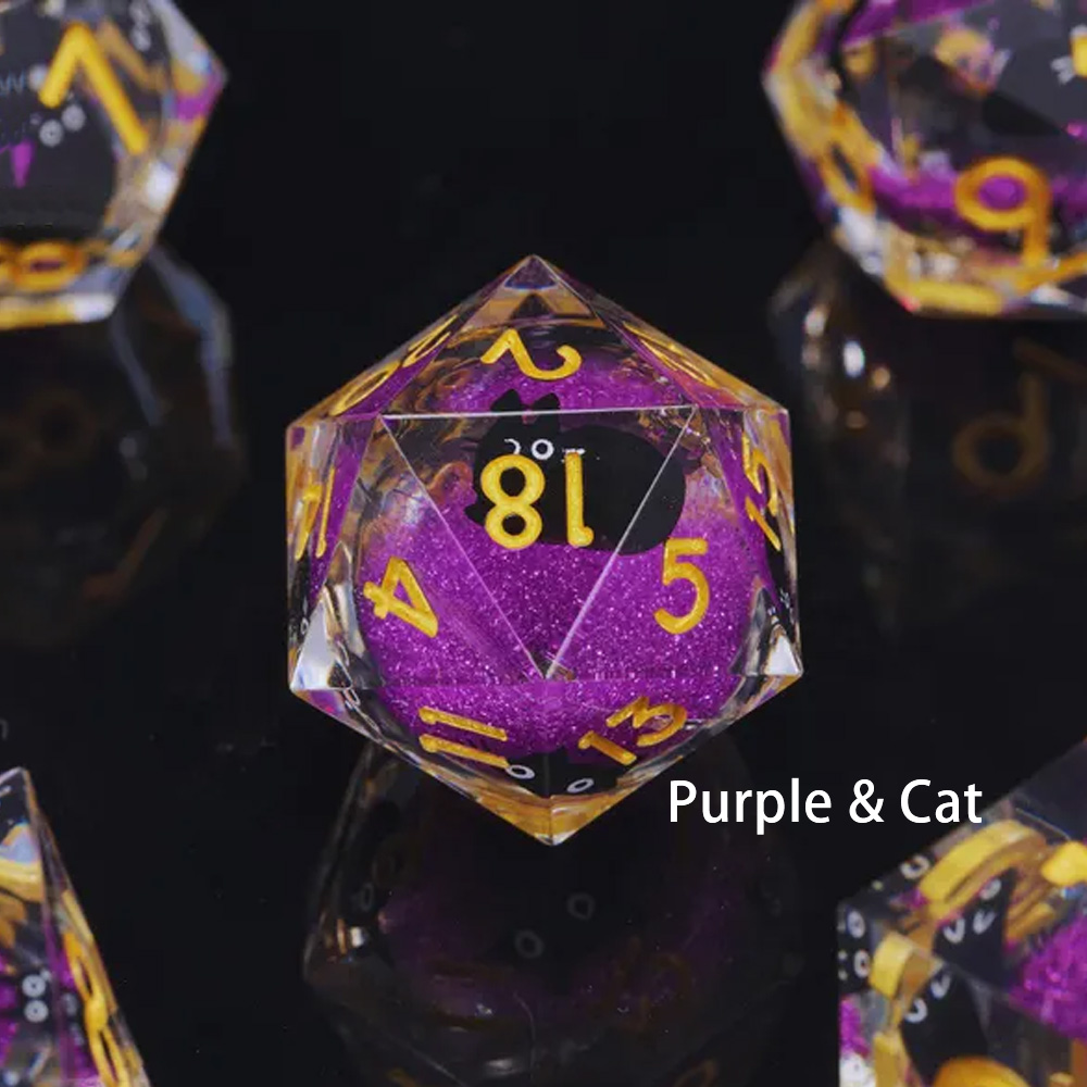 Black Cat DND Dice Set:Transparent Dice Set, White Liquid Core Polyhedral Dice for Fantasy Gaming, Polyhedral Dice, Resin Dice, Xmas Gift