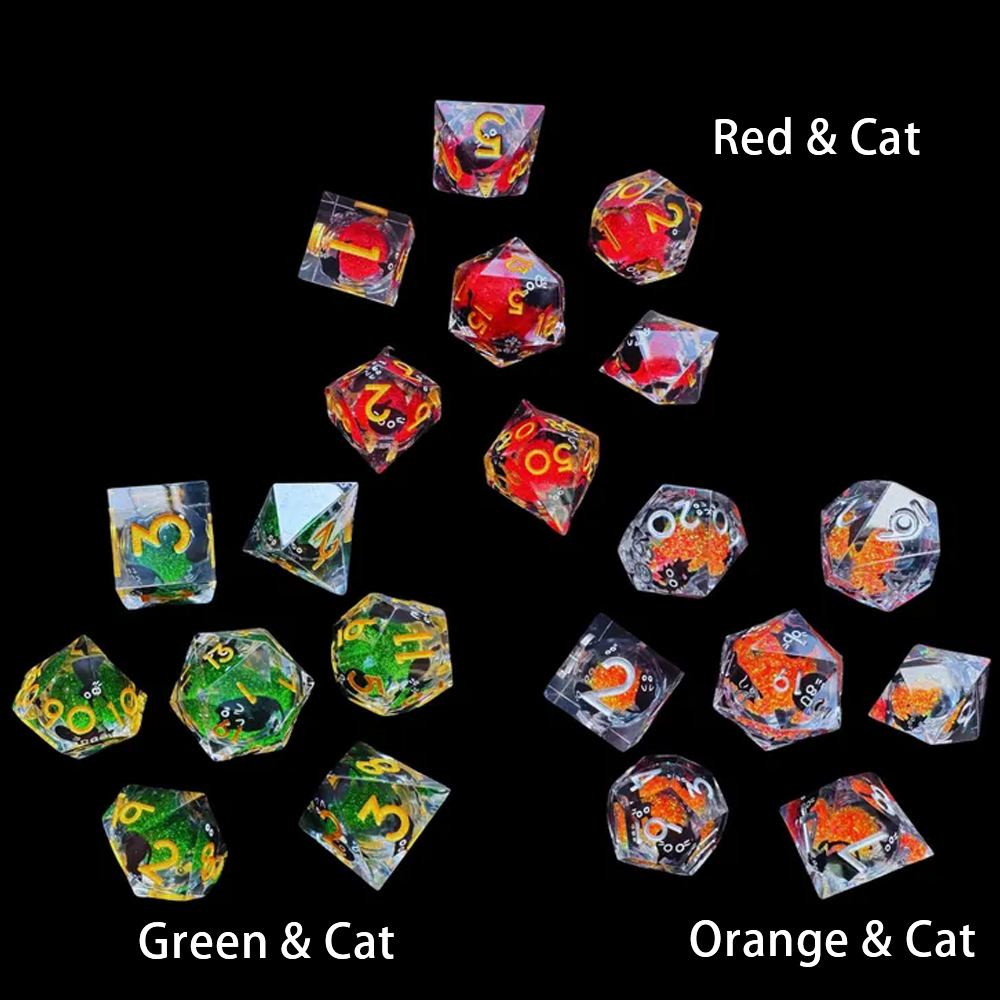 Black Cat DND Dice Set:Transparent Dice Set, White Liquid Core Polyhedral Dice for Fantasy Gaming, Polyhedral Dice, Resin Dice, Xmas Gift