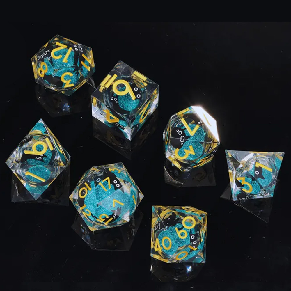 Black Cat DND Dice Set:Transparent Dice Set, White Liquid Core Polyhedral Dice for Fantasy Gaming, Polyhedral Dice, Resin Dice, Xmas Gift