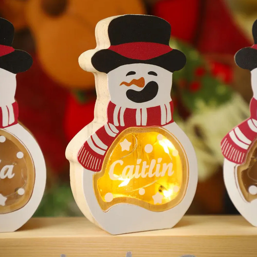 Personalized Snowman LED Light Wooden Decor, Tabletop Name Block Sign, Holiday Party Essentials Winter, Christmas Gift for Family Kids