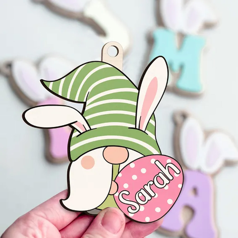 Personalized Easter Basket Tag, Kids Easter Basket, Gnome Easter Bunny Customized, Personalized Tag