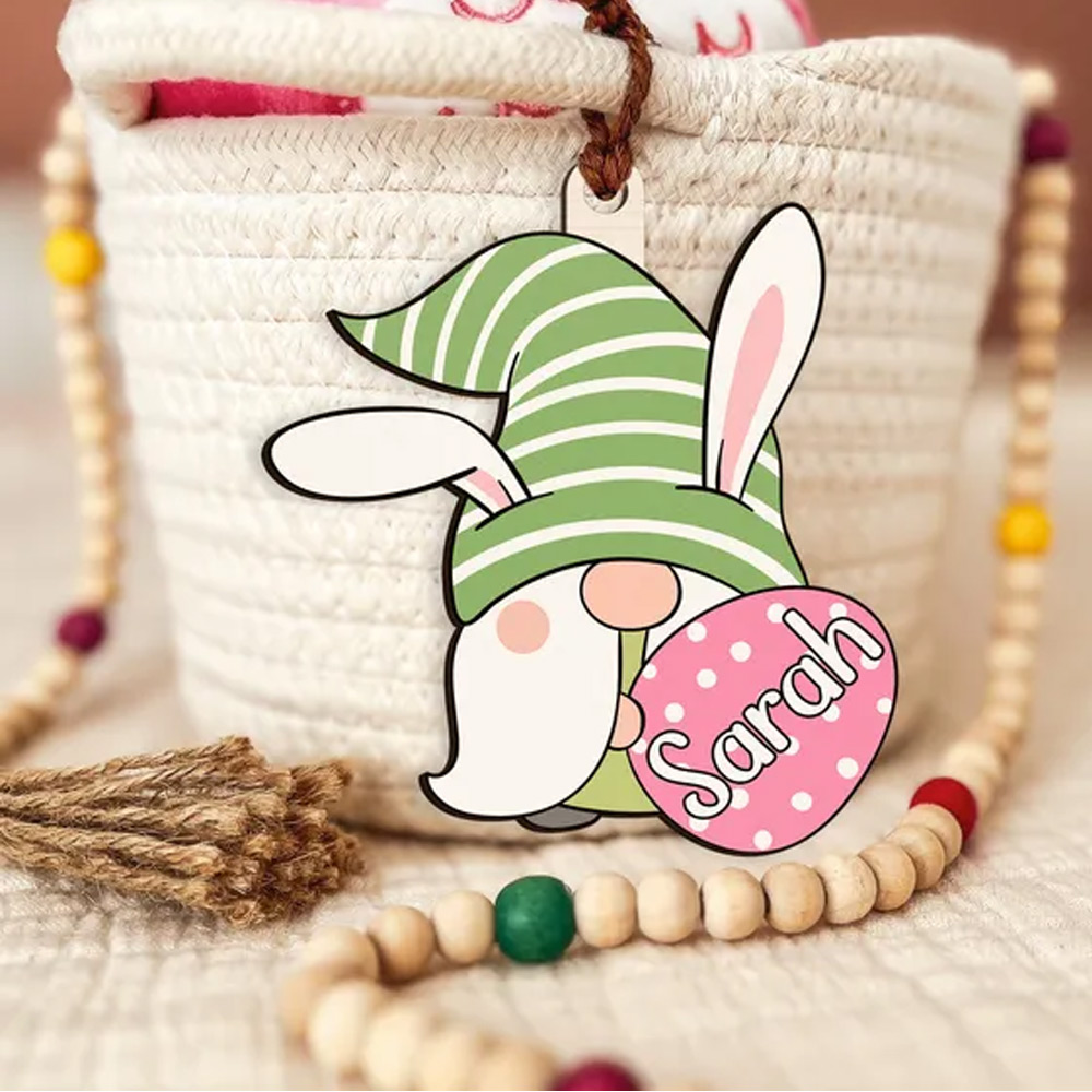 Personalized Easter Basket Tag, Kids Easter Basket, Gnome Easter Bunny Customized, Personalized Tag