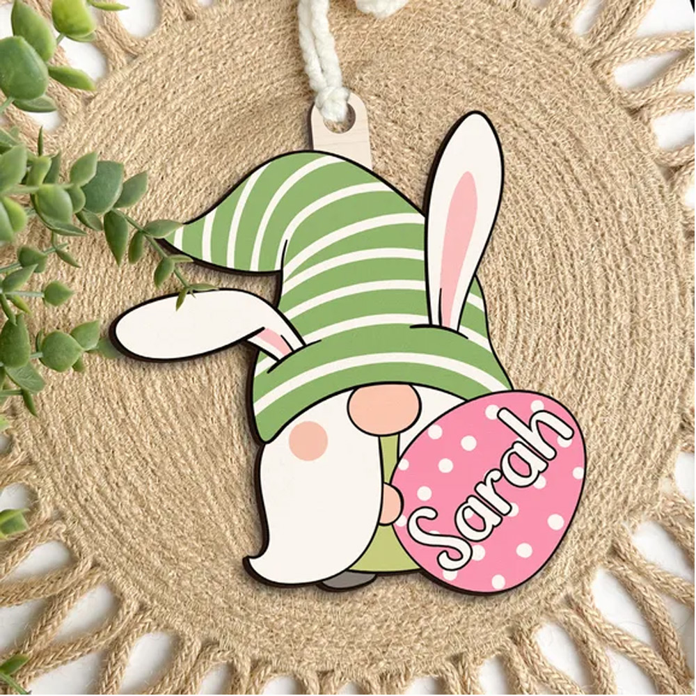 Personalized Easter Basket Tag, Kids Easter Basket, Gnome Easter Bunny Customized, Personalized Tag