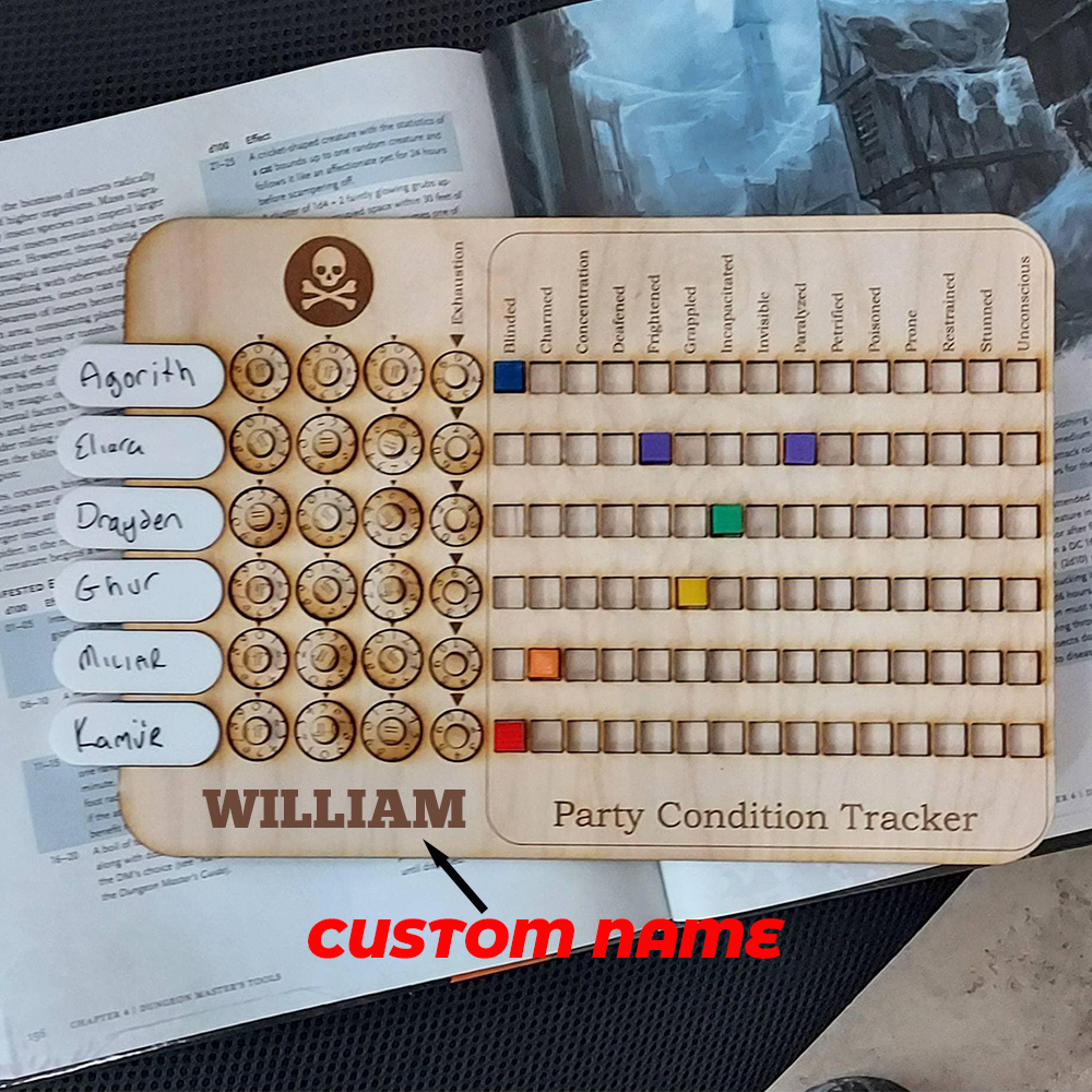 DND Handmade Wooden HP, Status, Condition Tracker for D&D, DM Gift, Dungeons and Dragons 5e and Roleplaying Games, Read Description