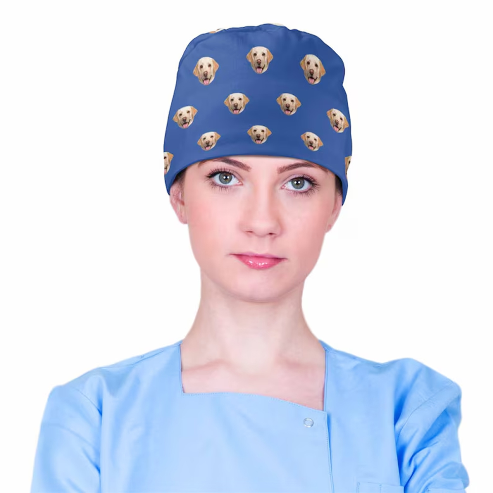 Personalized Scrub Cap with Pet Face, Custom Scrub Cap for Women Men Photo Scrub Cap, Face Scrub Cap Your Scrub Cap, Gift for Veterinary Nurse